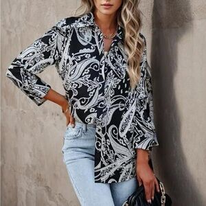 Black and White Paisley Women's Top